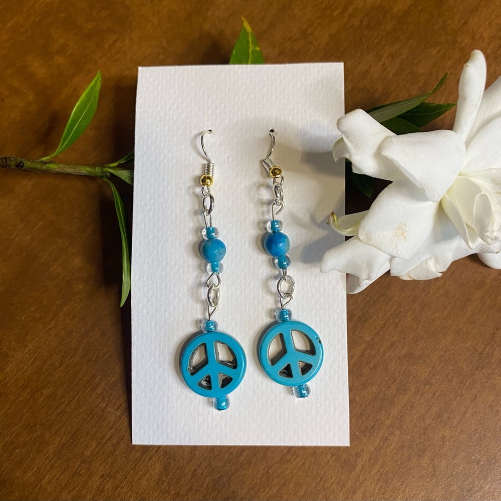 Turquoise Howlite Boho Earrings with Silver Hooks